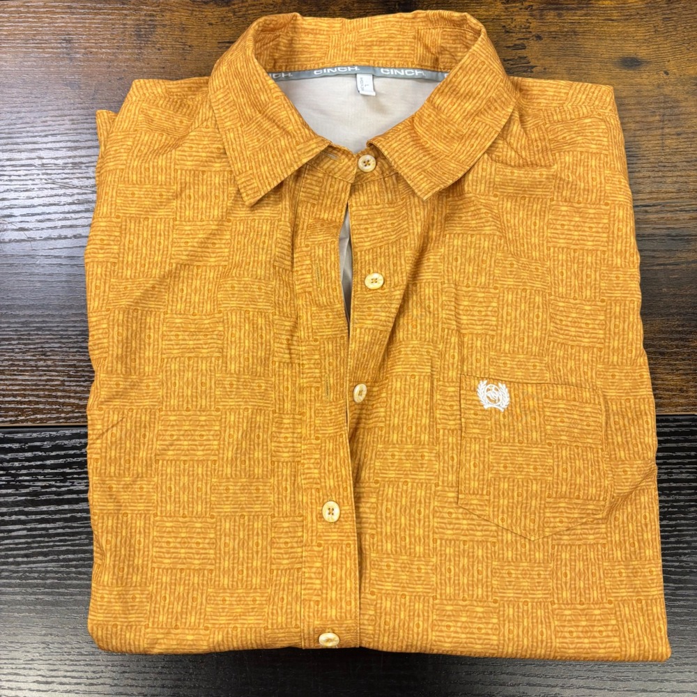 Cinch Arena Flex Womens Mustard Yellow Geometric Western Button Down Large